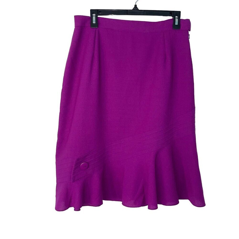 Jacques Vert Vintage Womens Skirt Size 14 Purple Crepe Fuschia Side Zip